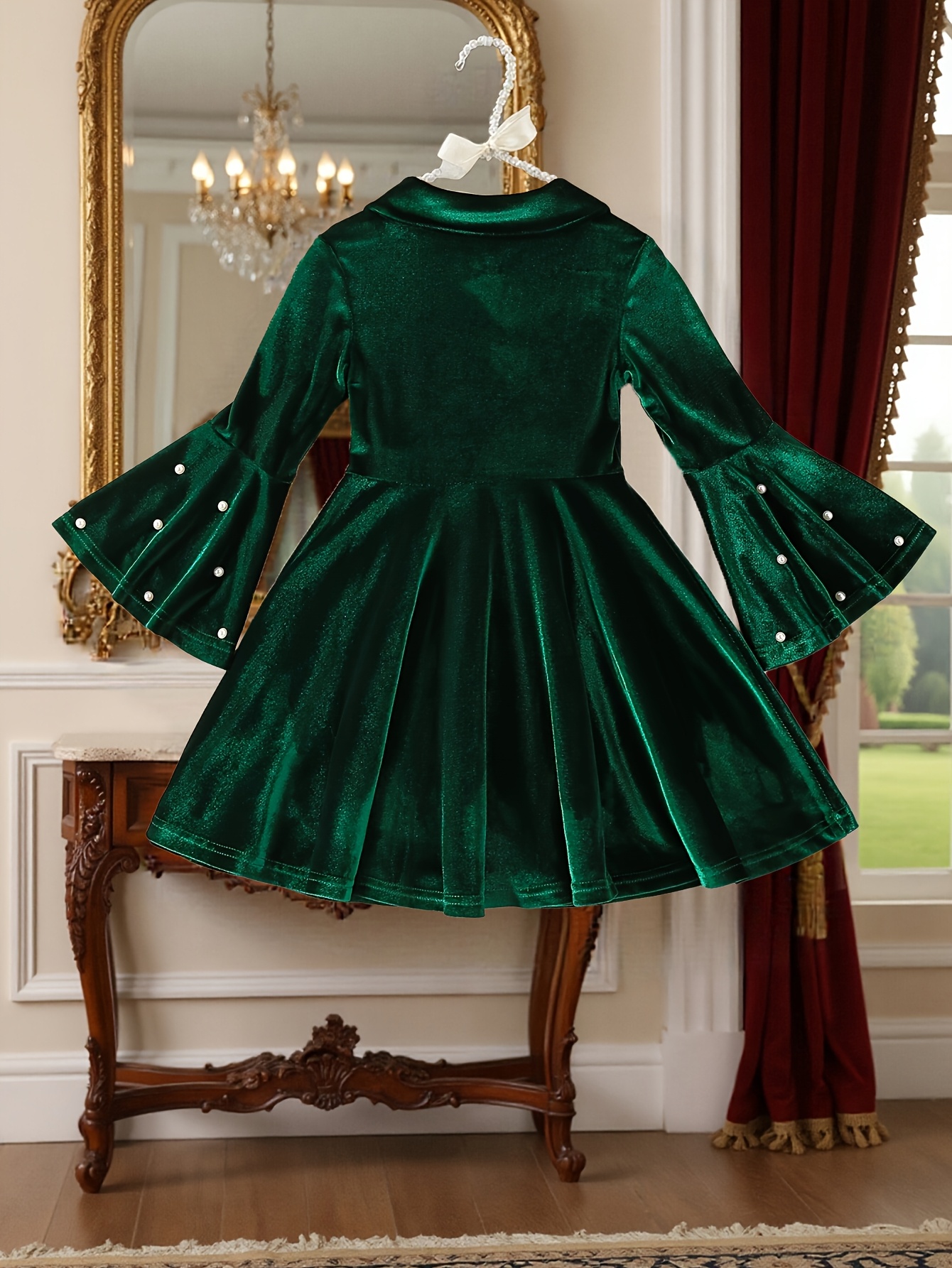 girls christmas elegant dress pearl details medium - Temu Saudi Arabia