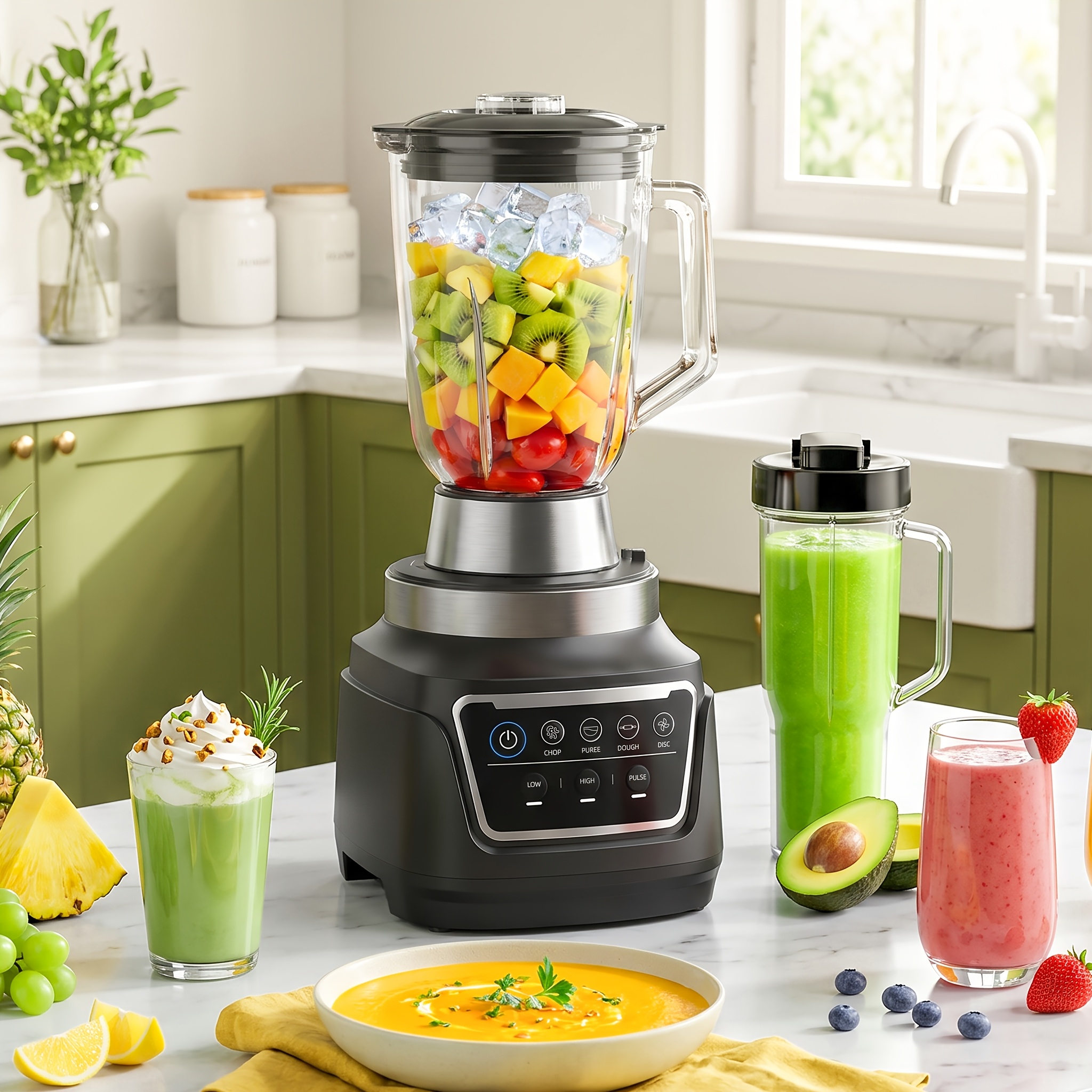 Image of 68oz Multifunctional Food Processor And Blender, Touch Control, With Grinding Cup, Sports Cup, And Mixing Bowl, Ideal For Summer Juicing, Slicing, Chopping, Dough Mixing, , And Smoothies.