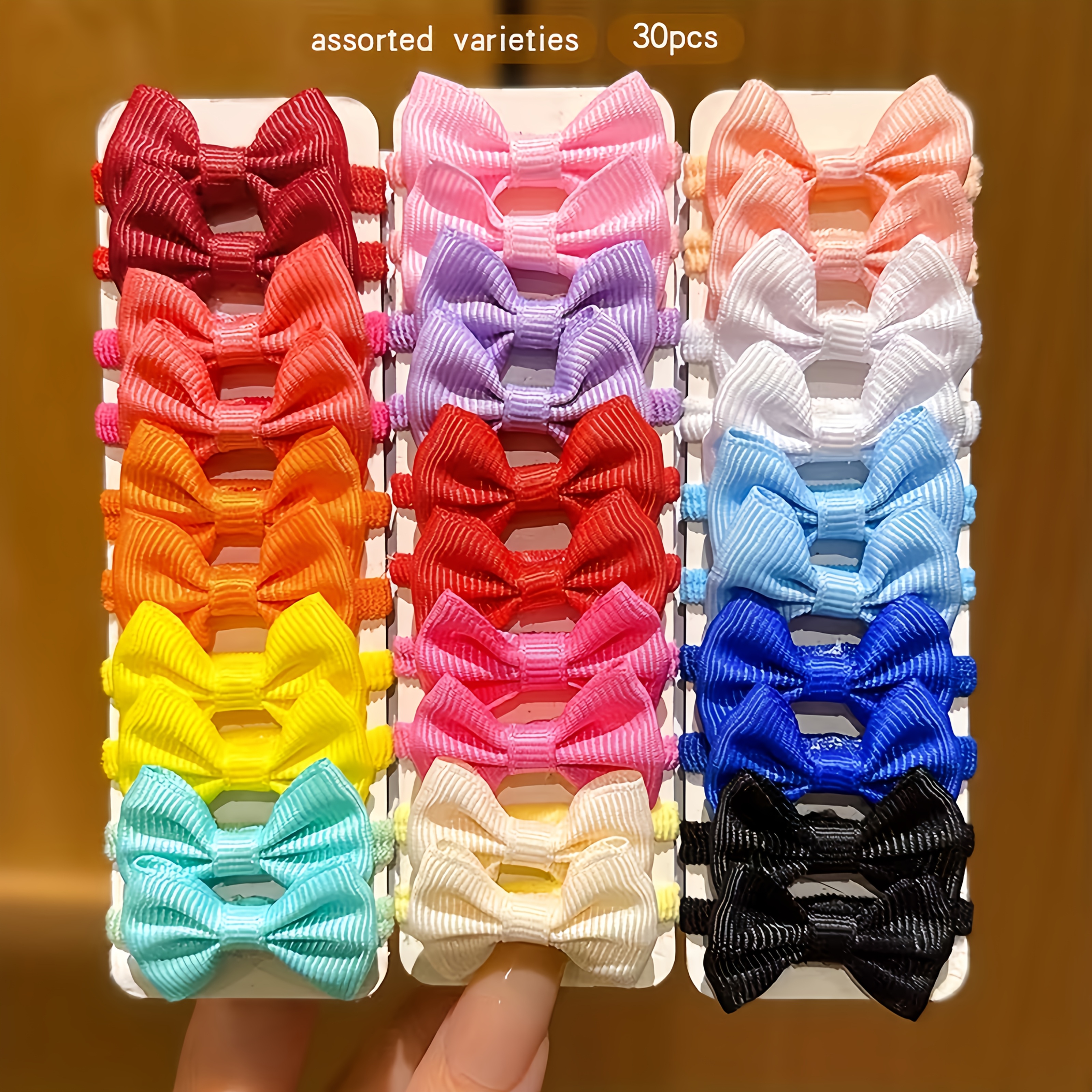 TEMU 30pcs Random Colored Bow Hair Ties - Vibrant And , Women's Elastic Headbands, Casual And Formal Styling, Design, Mix