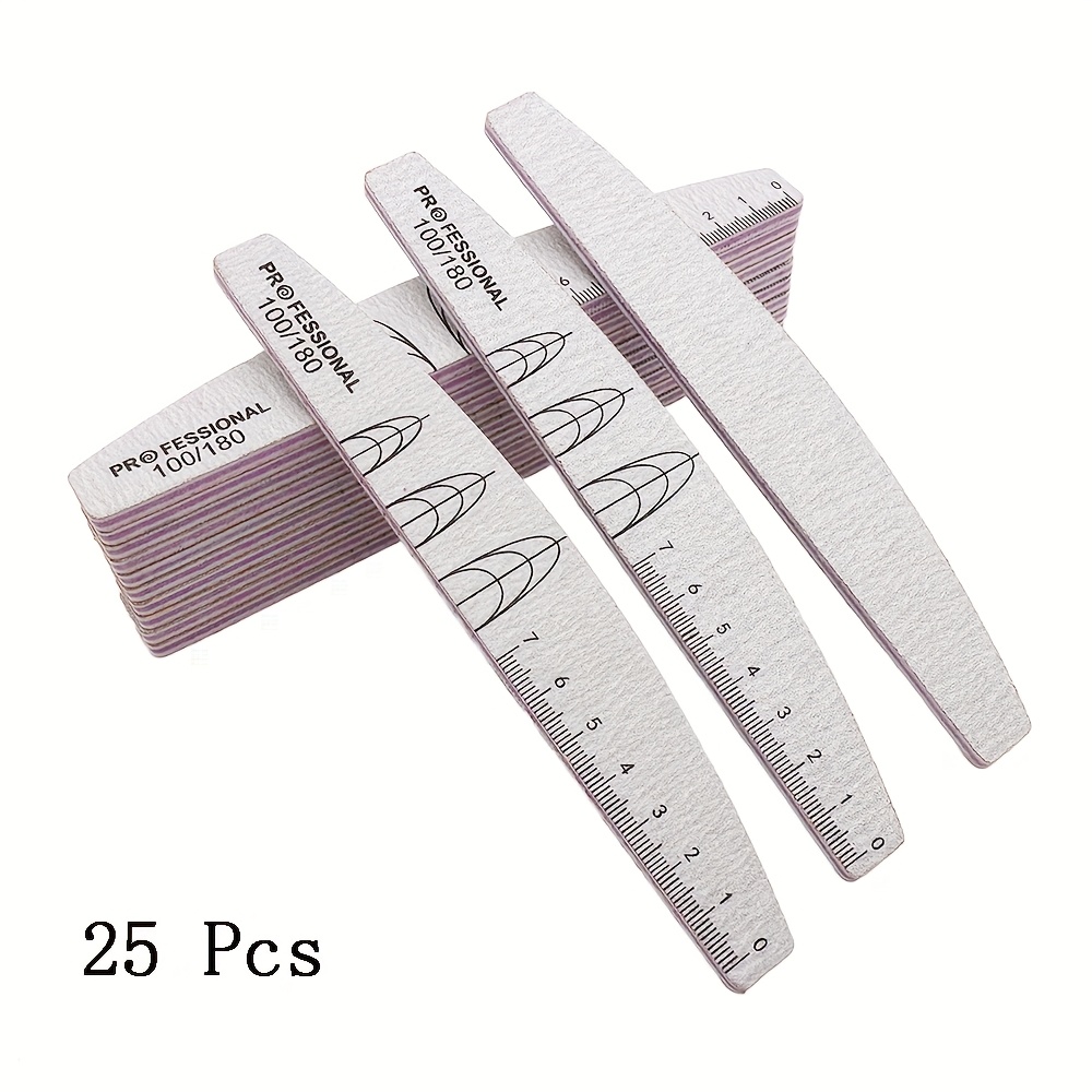 Image of 25pcs 100/150/180/240 Grit Nail Files Professional Double-sided Nail Files With Extension Nail Measurement Scales