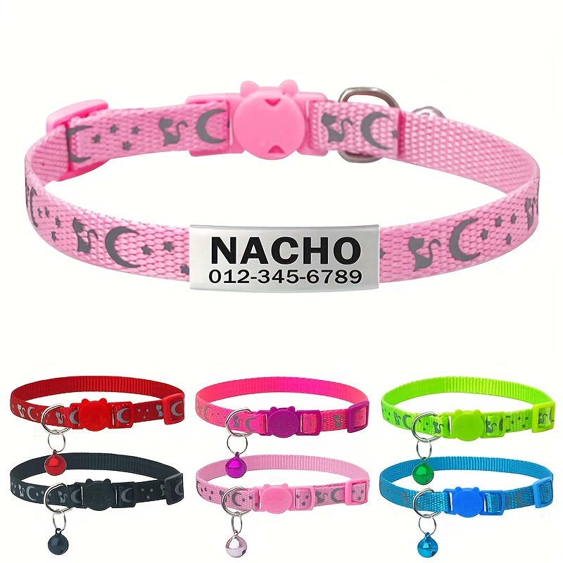 

Adjustable Reflective Nylon Pet Collar With Design, Safety + Personalized Laser-engraved Id Tag With Name & Phone - Cats & Small Dogs Up To 11lbs