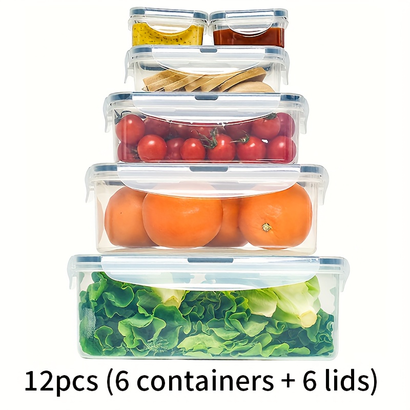 12pcs Meal Prep Containers With Airtight Lids | Leak-proof, Microwave & Dishwasher Safe, Stackable Square Storage For Snacks, Fruits, Veggies - Ideal For Office, School, Picnics, Road Trips