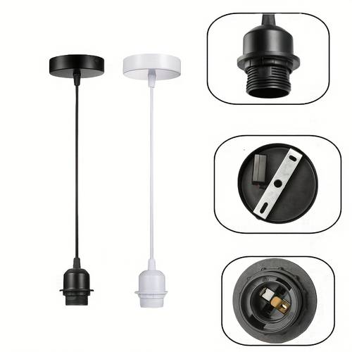1pc of vintage e27 hanging lamp holder with a 1m 39 37in wire black ceiling light socket compatible with 85v 265v edison hardwired pendant light base no battery needed in black and white