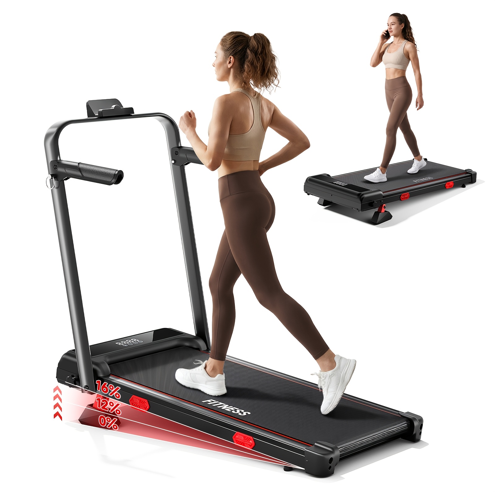 treadmill para caminar con inclinación del 16%, trenca de 6.3mph para uso doméstico con inclinación, pantalla led, máquina de caminar pequeña y silenciosa de 2.5   para casa y  , peso   del usuario 300lbs,   para regalar   festivales, sin batería