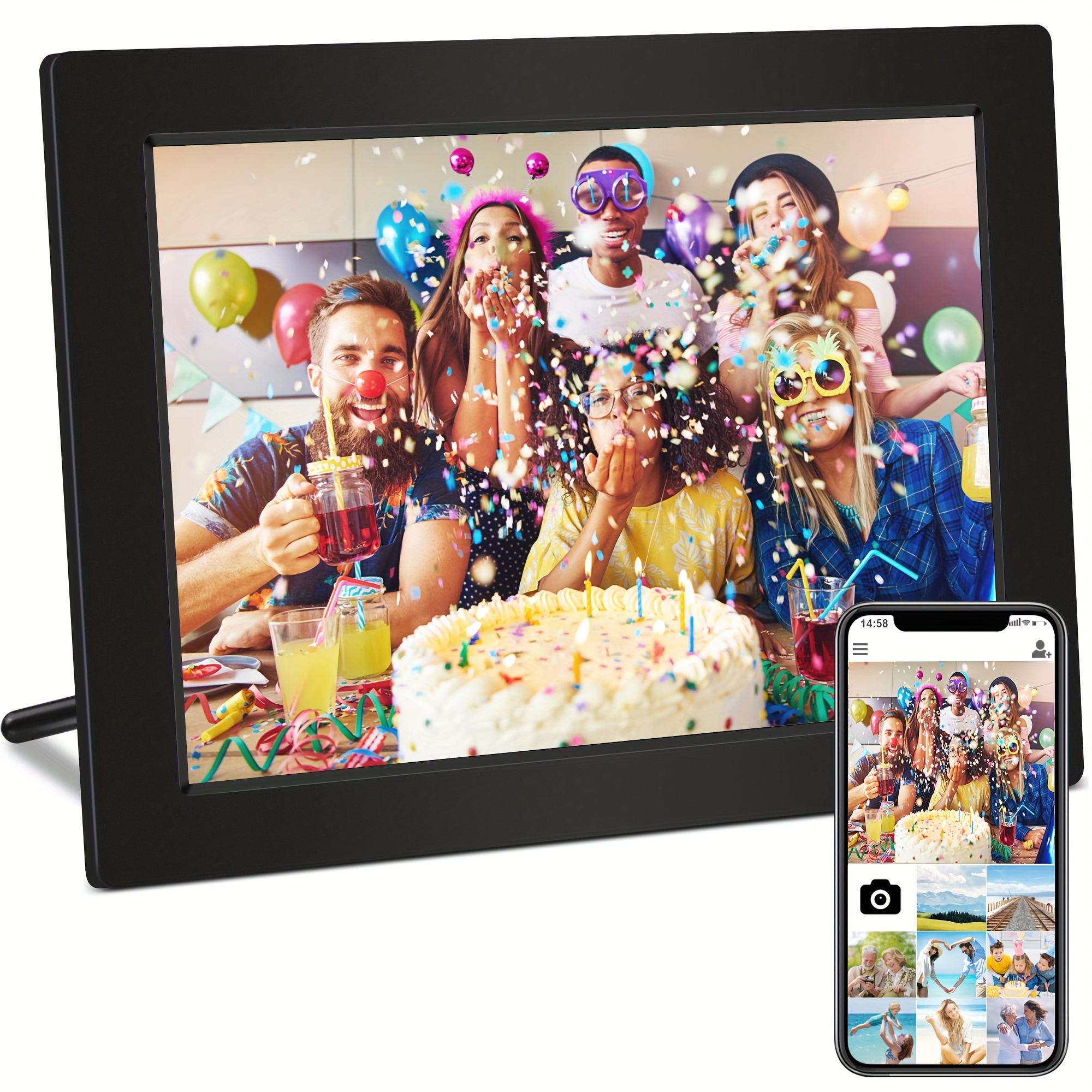 TEMU Veidoo 10-inch Cloud Digital Photo Frame Ips Touch Screen, Wifi Digital Photo Frame Automatic Rotation Can Portraits And Scenery, Built-in 32gb