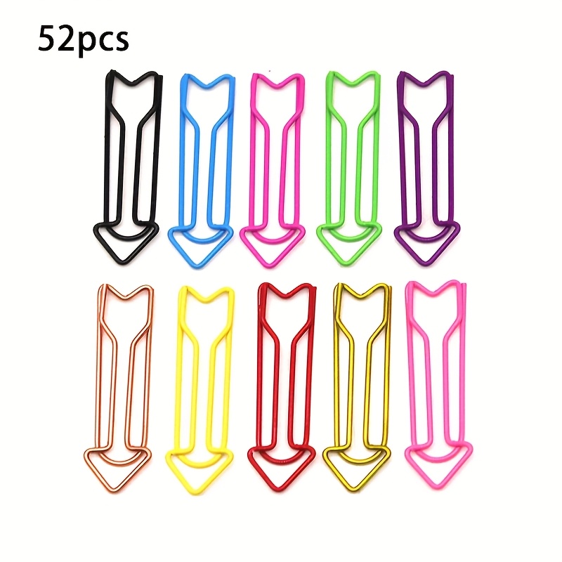 Image of 52pcs Colorful Arrow-shaped Paper Clips - Creative Metal Office Supplies, Assorted Bright Colors, Durable Iron Construction, Ideal For Organizing Documents
