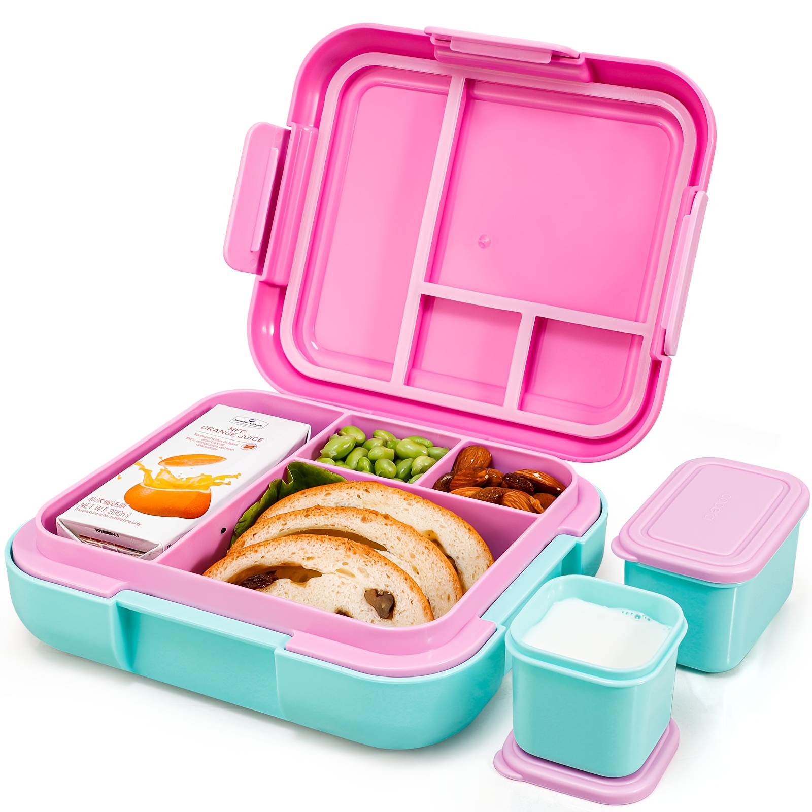 

Bento Lunch Box, Lunch Box With 2 Modular Containers - 4 Compartments, Leak-proof, Portable Handle, Microwave/dishwasher Safe, Bpa-free.