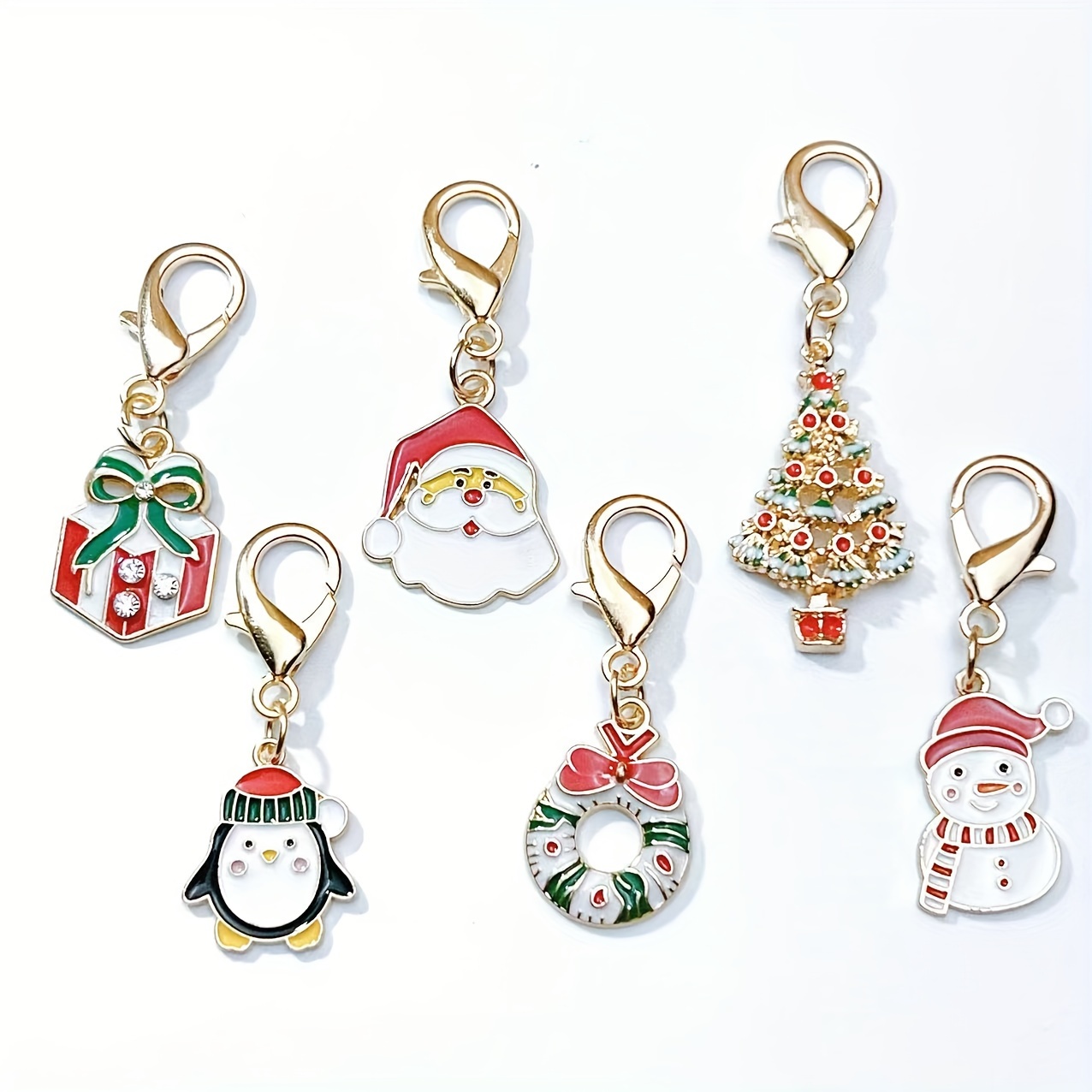 

Set Of 6 Christmas Keychain Charms, Zinc Alloy Keyrings, Non-plated Metal Bag Pendants, Ideal Holiday Gifts