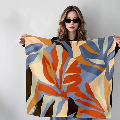 abstract tropical leaf color block square scarf lightweight suitable for daily wear beach vacations music festivals parties multifunctional hair bandana or neck season gift for hand washable