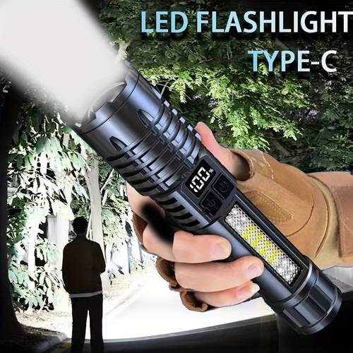 high brightness rechargeable led flashlights a total of 5 cob side lights adjustable focus usb c interface suitable for outdoor travel and emergency bright outdoor lighting