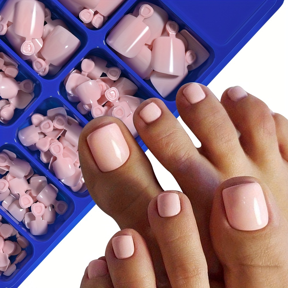 

100-piece Press-on Toenail Set - Glossy Nude, White, Pink, Red & Clear Square Fake Toe Nails For Diy Manicure Nail Polish Toe Nail Press On Nails