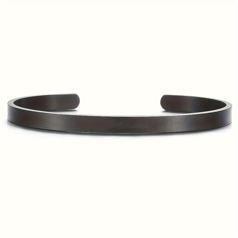 TEMU [customized] Men's 304 304 Stainless Steel Open Bangle Bangle Bracelet, 5mm Wide Matte Cuff, Customized Engraving Name, , Birthday, Text, Date,