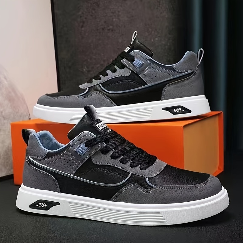 

1pair Men' Skateboard Sneakers - Preppy Low-top Lace-up Casual Sports Shoes, Solid Color Upper, Comfortable Fabric , Pvc Sole, Outdoor Footwear