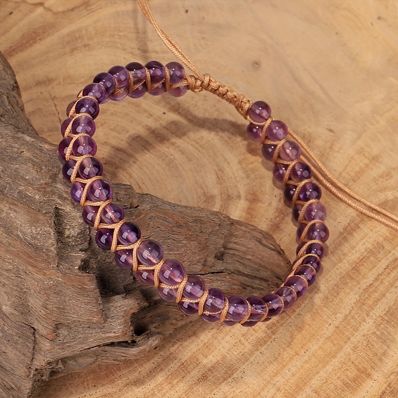 Artisan Crafted Boho Amethyst Bracelet, Double Strand