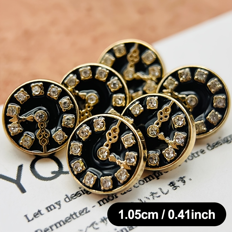 Image of 6pcs Clock Metal Shirt Buttons, 10.5mm/0.41in, Round, Metal Material, Fashionable Style, Knitting Sewing Supplies, Clothing, Suitable For Shirts, Dresses, Coats, Suits, Bags And Other Home Decoration