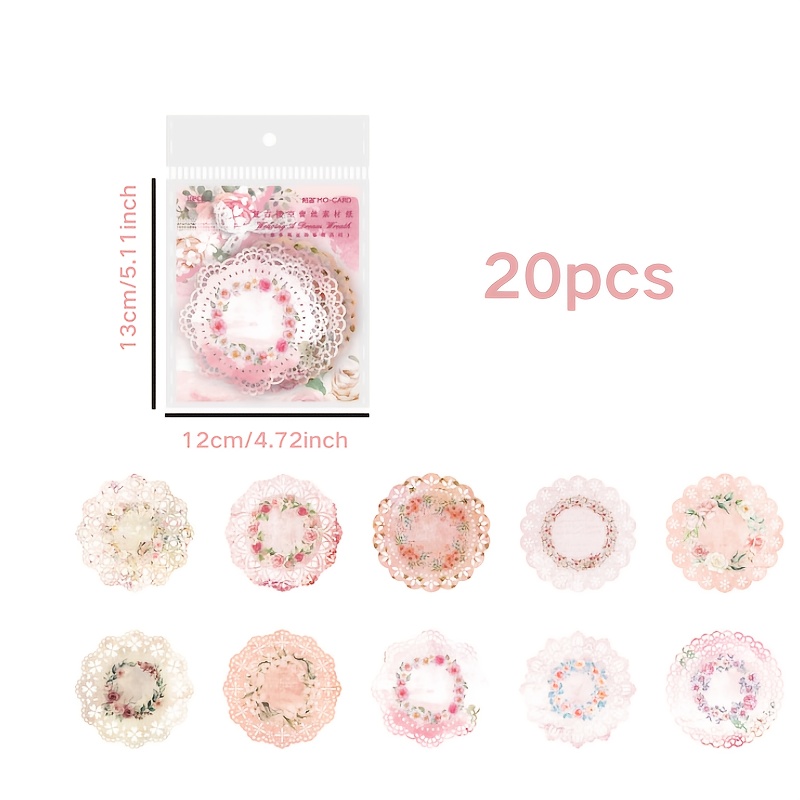 Image of 20pcs Vintage Floral Lace Paper Doilies - Designs With Hollow Frames, Scrapbooking, Gift Wrapping, And Background Decor, Scrapbooking Supplies | Floral Patterns | Vellum Material