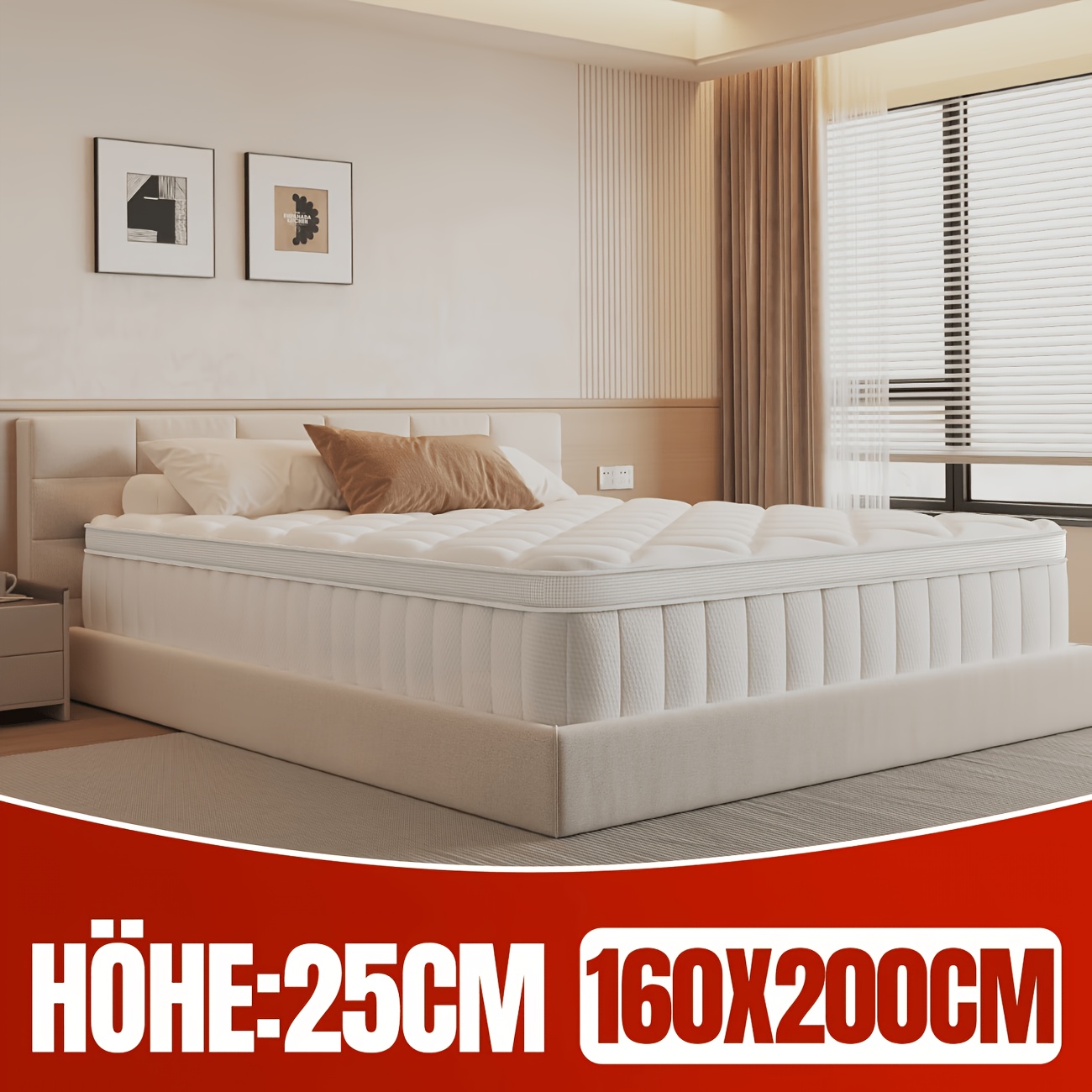 TEMU | Gronfont Mattress 80x200/90x200, 100x200/120x200, 140x200/160x200/180x200cm, Premium Mattress, Ergonomic 7-zone Mattress, Height 25cm/28cm,