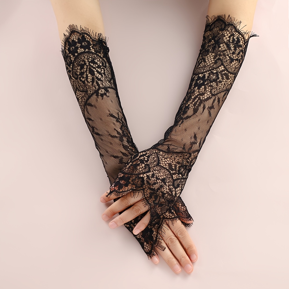 TEMU Gants de mariée en dentelle pour cils français, manches longues pour robe de mariée, pour la photographie de mariée et les accessoires