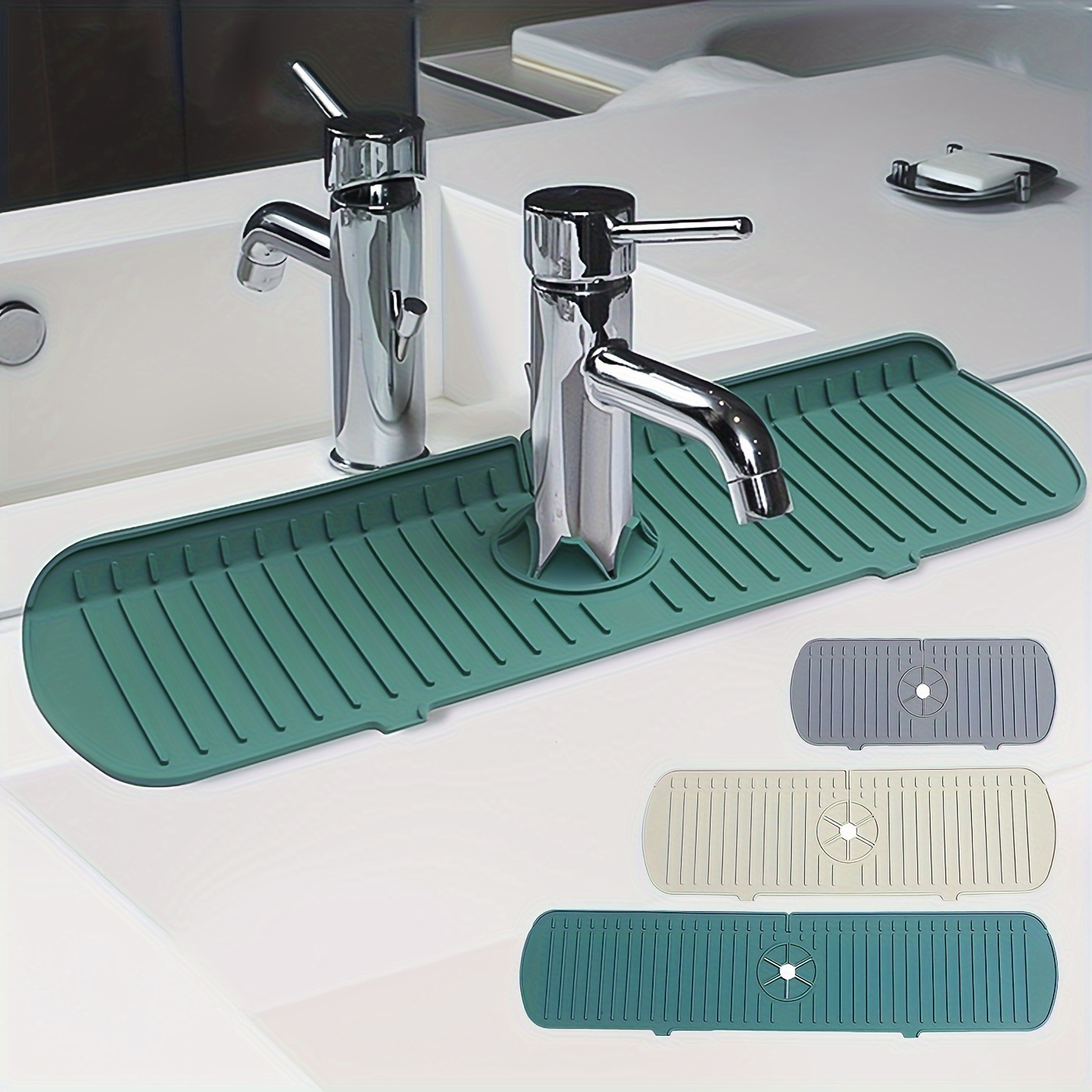 

1pc Drain Pad, Sink Faucet Mat Splash Guard, Silicone Draining Pad, Waterproof Drying Mat, For Kitchen And Bathroom Countertop, Home Decor, Home Accessories