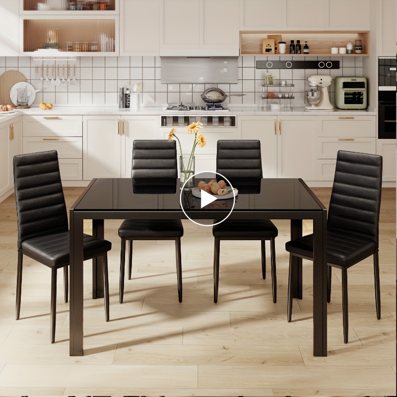 Asofer 5 Piece Glass Top Dining Set