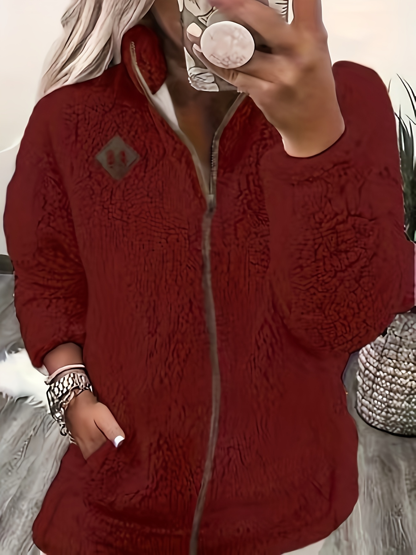 Dames Pluche Fleece Gevoerde Winterjas met Volledige Ritssluiting