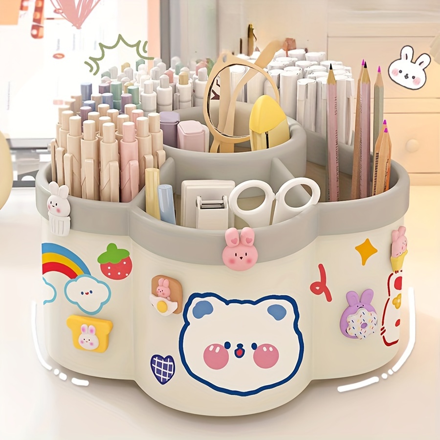 

1pc Plastic Cosmetic Organizer, Round Desk Storage Box For Makeup Brushes, Lipsticks, Eyebrows, , Dorm , Office Desk , Bathroom , 360- Rotatable, Includes Pattern