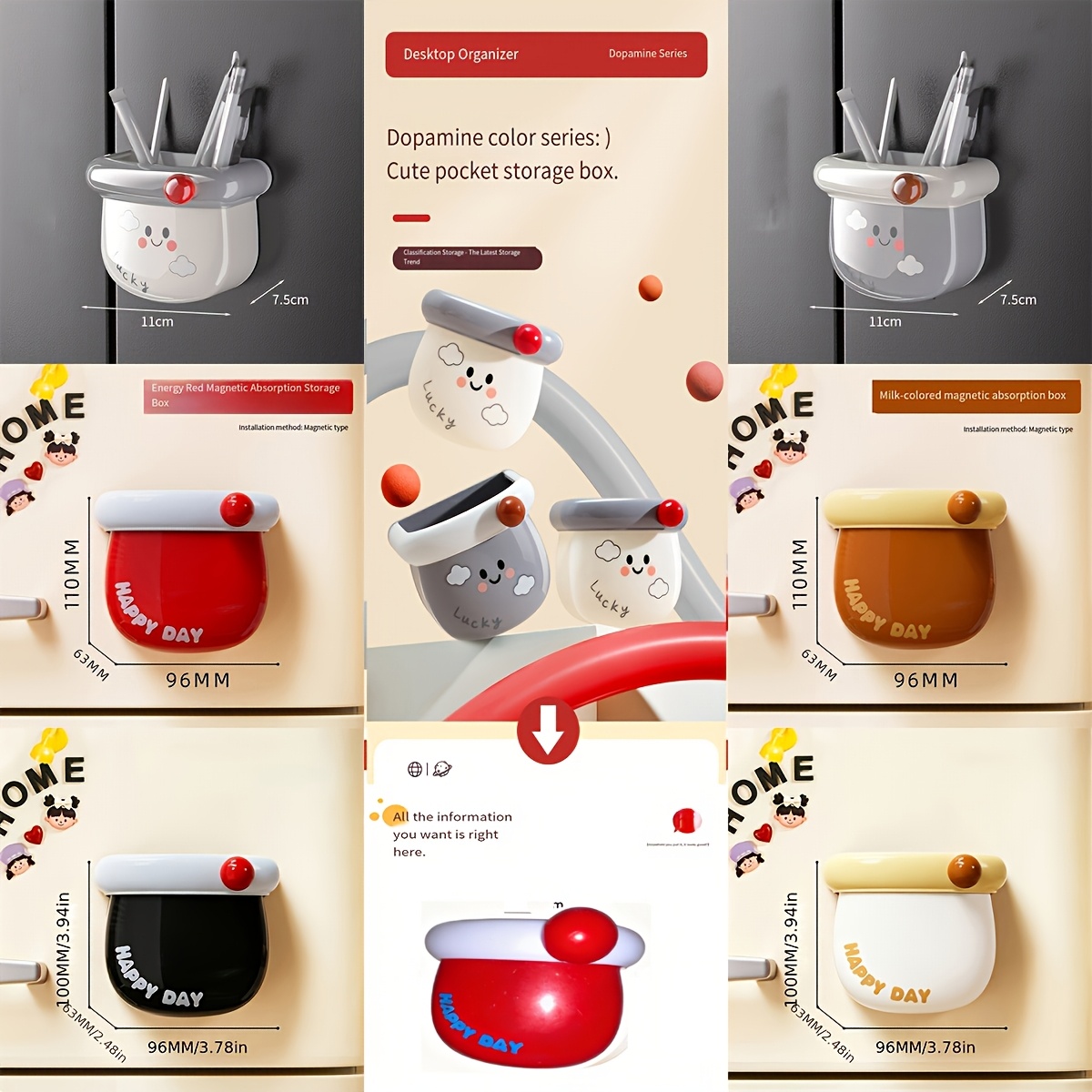 TEMU 1pc Refrigerator External Storage Box #dopamine Block Magnetic Storage Box # Desktop Storage Box Suitable For Wall Storage For, Cute Color. With