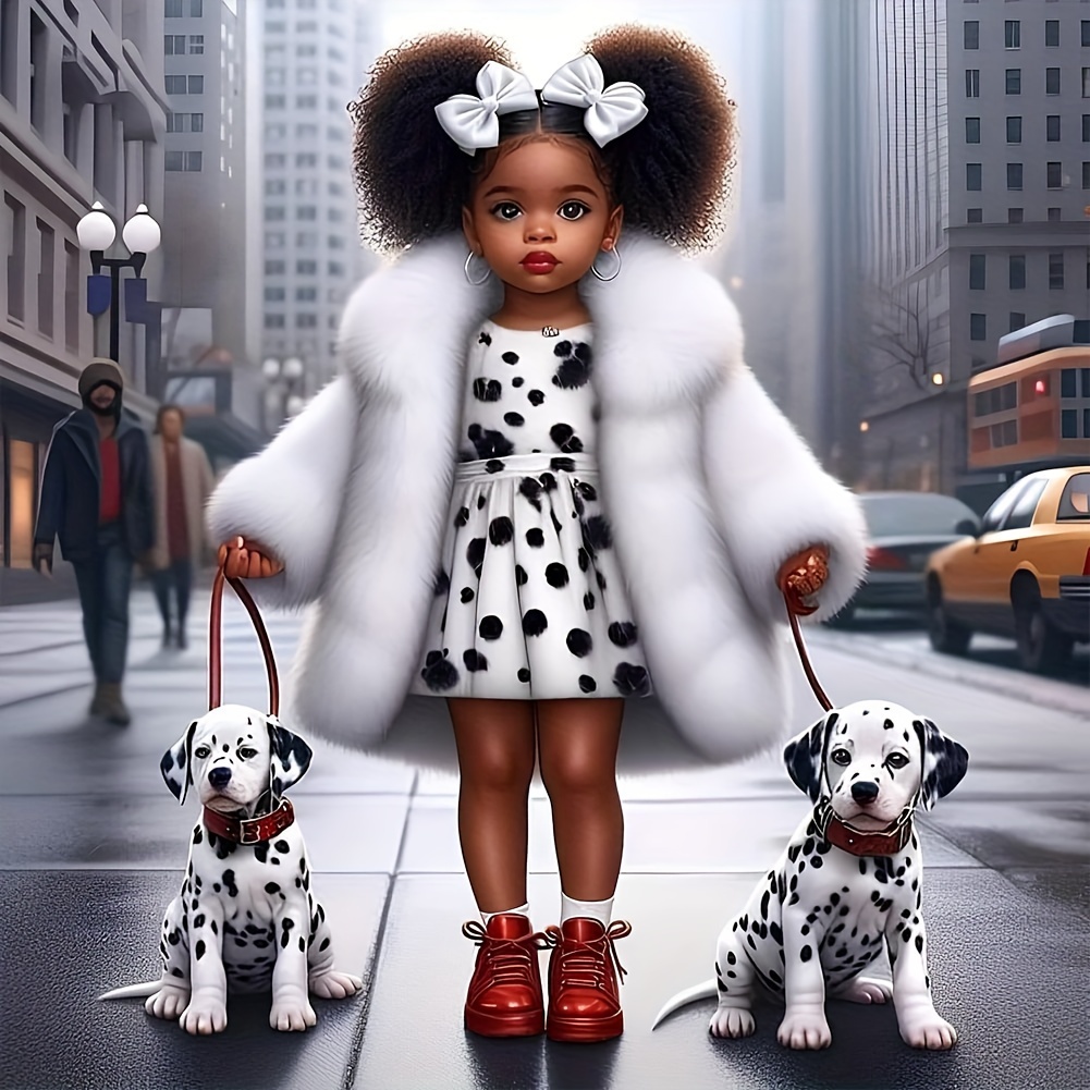 

1pc 30x30cm/11.8x11.8in Frameless Mink Little Woman And Her Spotted Dog Diamond Art Painting Kit 5d Diamond Art Set Painting With Diamond Gems, Arts And Crafts For Home Wall Decor