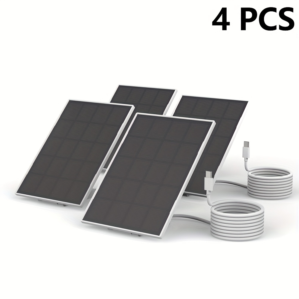 TEMU 6w Solar Panel For Security Camera Outdoor, 5v Type-c Solar Panel Charger Compatible With Rechargeable Battery Powered Cam 6.56ft Cable, Adjustable Bracket For Bird Feeder Camera