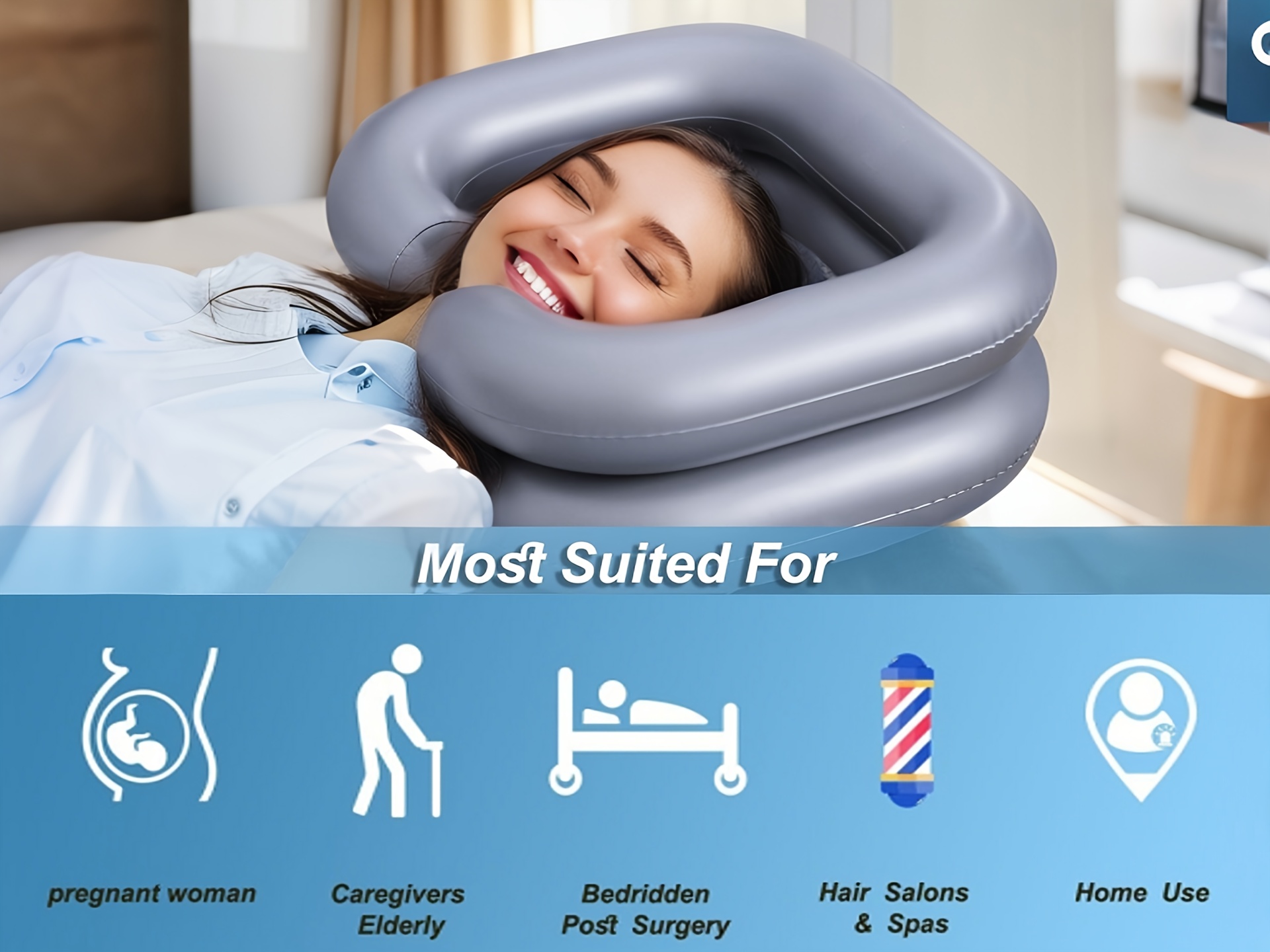 Portable Inflatable Wash Basin, Ergonomic Design for Hair Care, Durable PVC Material, Suitable for The Elderly The Disabled Pregnant The Injured and Bedridden Patients, Inflatable Bath Basin for Multiple Scenarios
