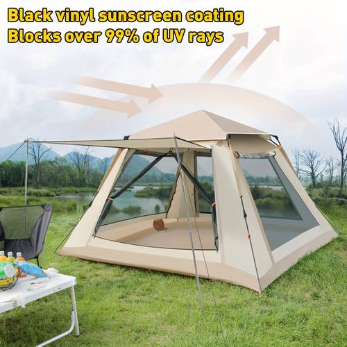 1pc Camping Tent For 4-6 Person, Outdoor Automatic Speed Open Thickening Tent, Instant Up Camping Tent, Portable Double-Layer Sun Protection & Ventilation Outdoor Tent For Parks, Backpacking & Wilderness Camping