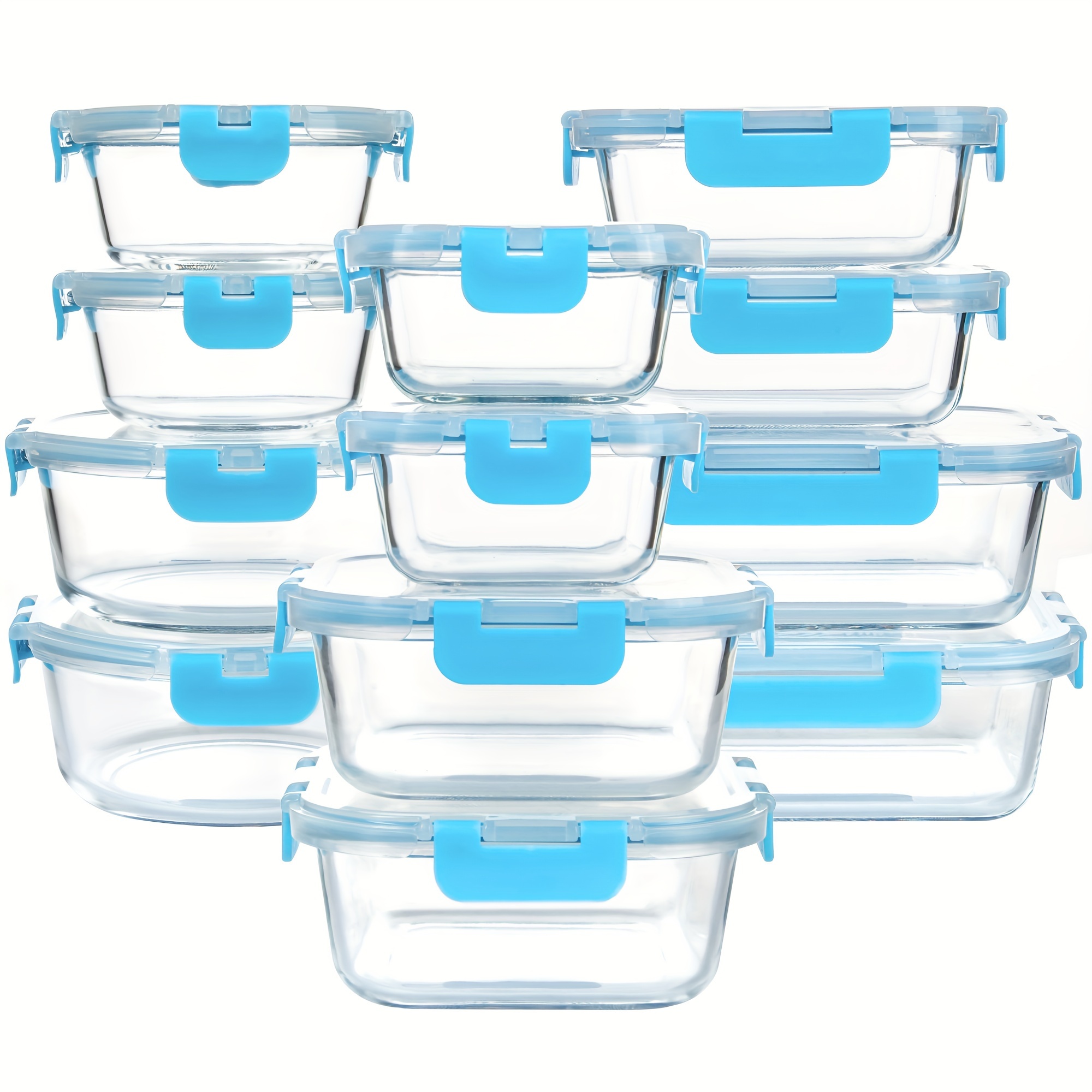 

12 Pack Blue Glass Food Storage Containers Set, Glass Meal Prep Containers With Leak Proof Lids, Airtight Glass Lunch Containers, Ideal For Food Storage, On-the-go, Leftover