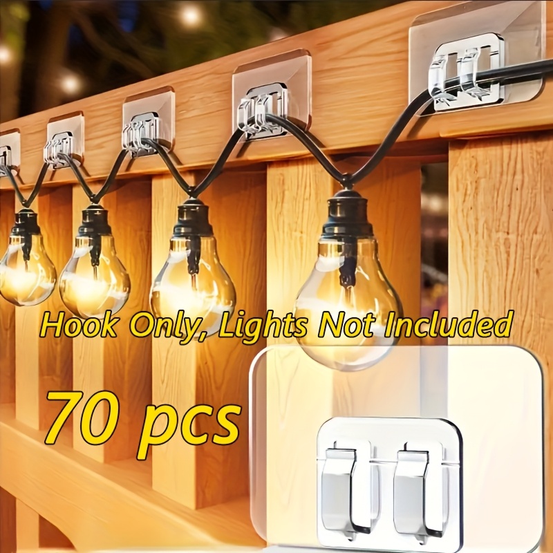 TEMU Christmas Light Hanging Kit! 70 Transparent Waterproof Hooks - Damage-free Solution For Outdoor Lights & Xmas Decor, No Nails Needed, Utility Hooks