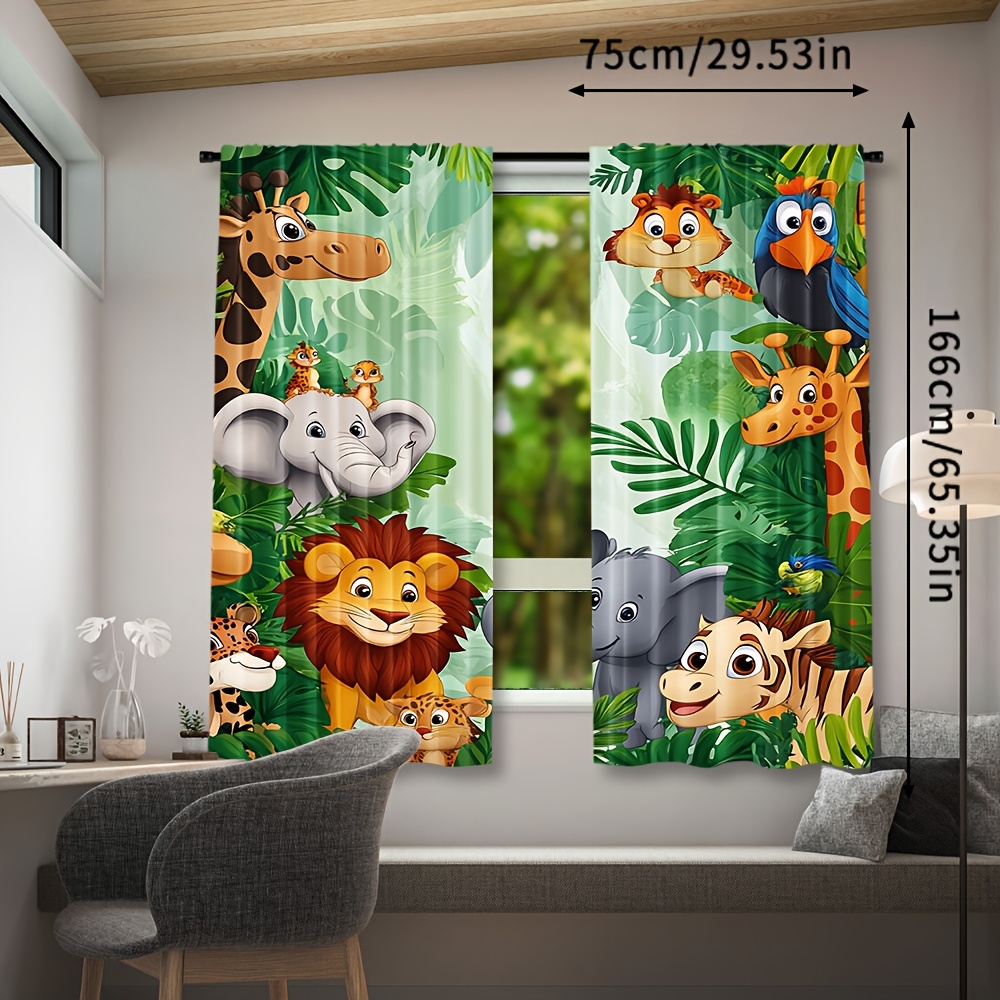 E-shop 2er-Set, bezaubernde Waldtier-Vorhänge zur Heimdekoration, Gardinen mit Elefant, Giraffe und Löwe für Schlafzimmer und Wohnzimmer