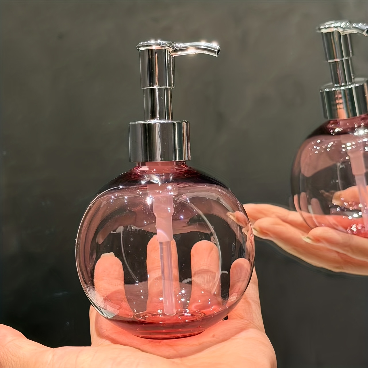 TEMU 250ml Spherical Empty Bottle, 1pc, Refillable Bottle, Cute Desktop Ornament Empty Plastic Bottle, Translucent Pink/jade Pink/dark