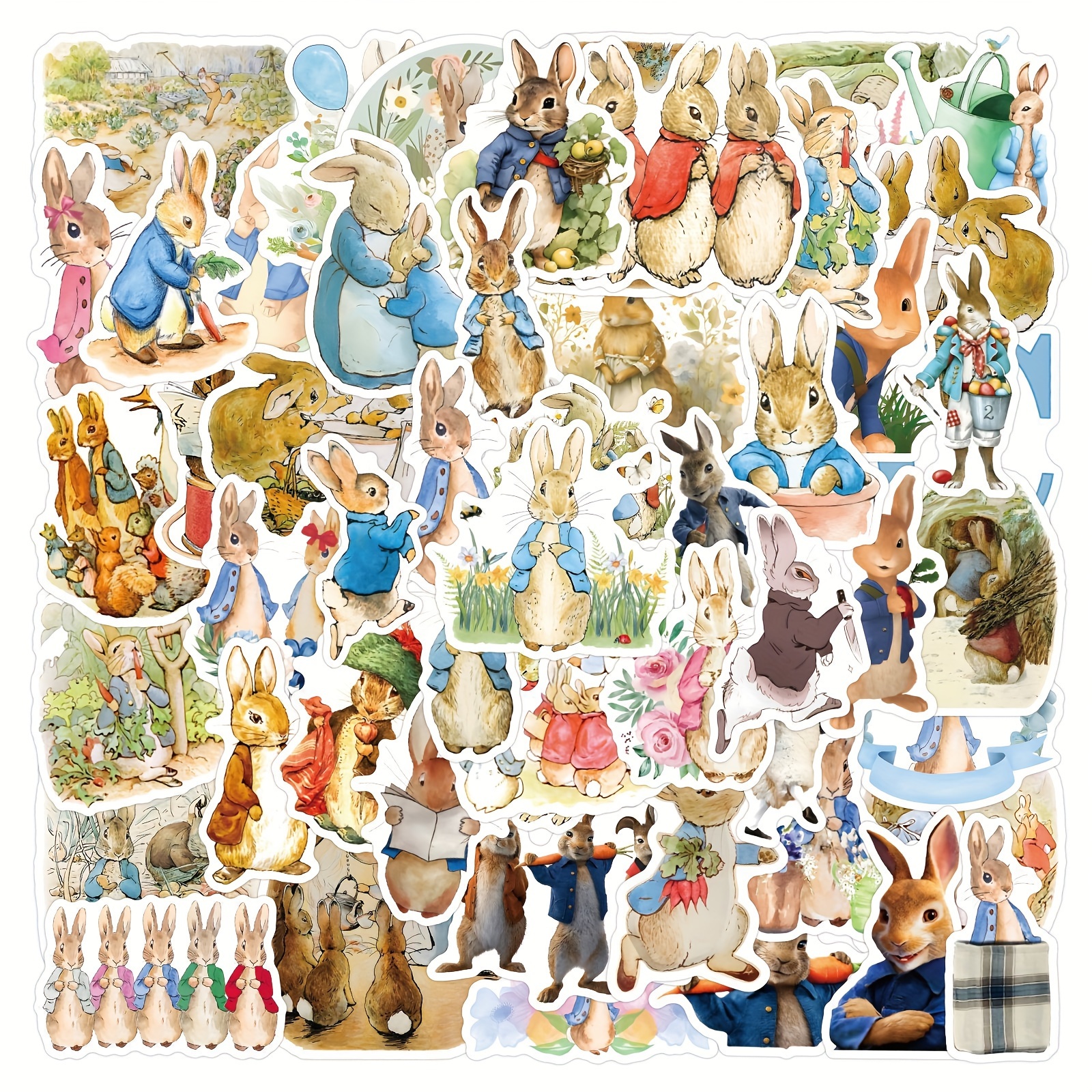 

charming" 56-piece Peter Rabbit Graffiti Stickers Set - Durable Pvc, Self-adhesive For Skateboards, Laptops, Guitars & Water Bottles