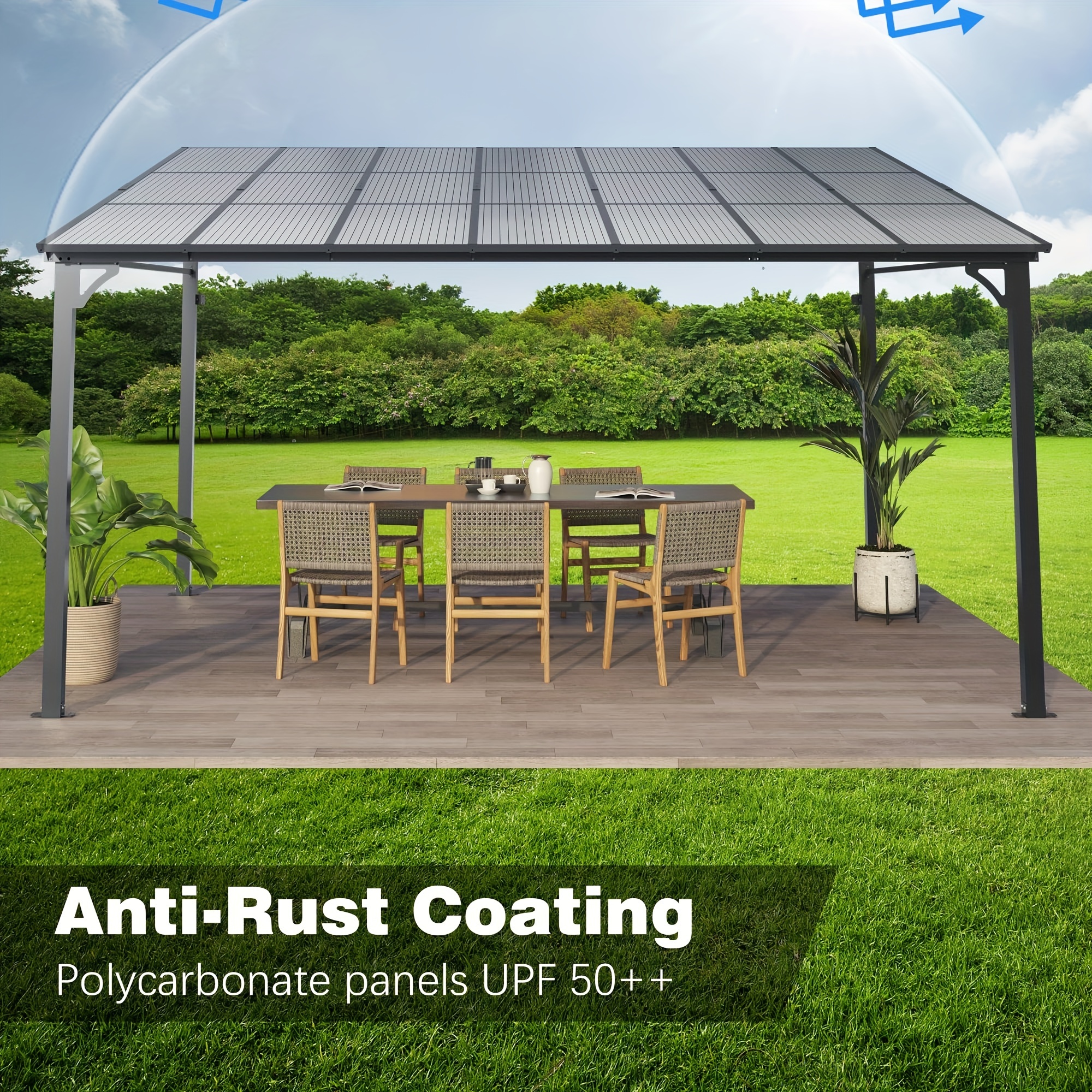 Lean Gazebo Wall Pergola Polycarbonate Roof Aluminum - Temu