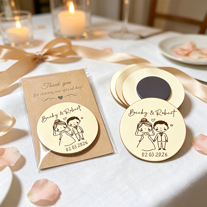 TEMU Personalized Wooden Wedding Refrigerator Magnets, Customized Couple Names, Wedding Dates, Cartoon Brides And , Carved Magnets, Wedding Gifts,