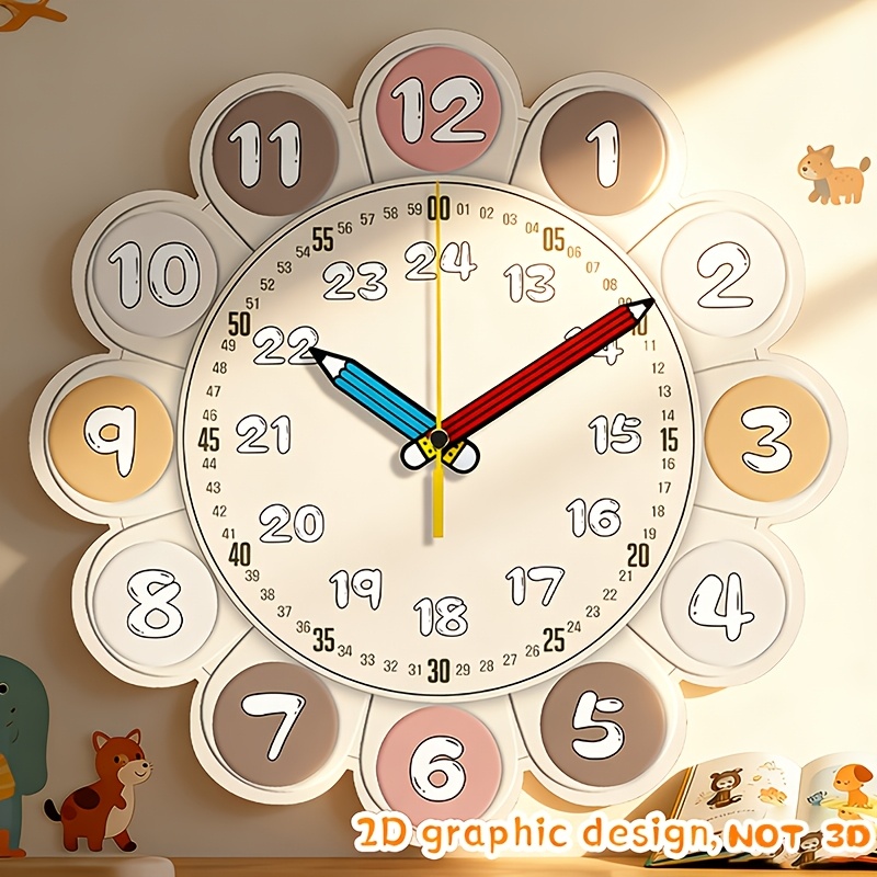 E-shop Eine, eine lustige Bleistift-Wanduhr mit kognitivem Design, mit kreativen Blütenblatt-Zahlenmustern zur Unterstützung der Zeitwahrnehmung. Ein