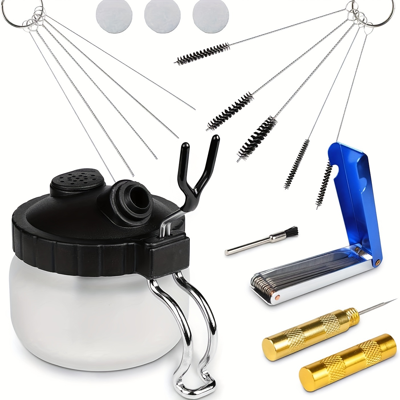 

Airbrush 13 Piece Airbrush Cleaning Kit - Airbrush Clean Pot Glass Cleaning Jar With Holder, 5pc Cleaning Needles, 5pc Cleaning Brushes, 1 Wash Needle, Mini Brush Head