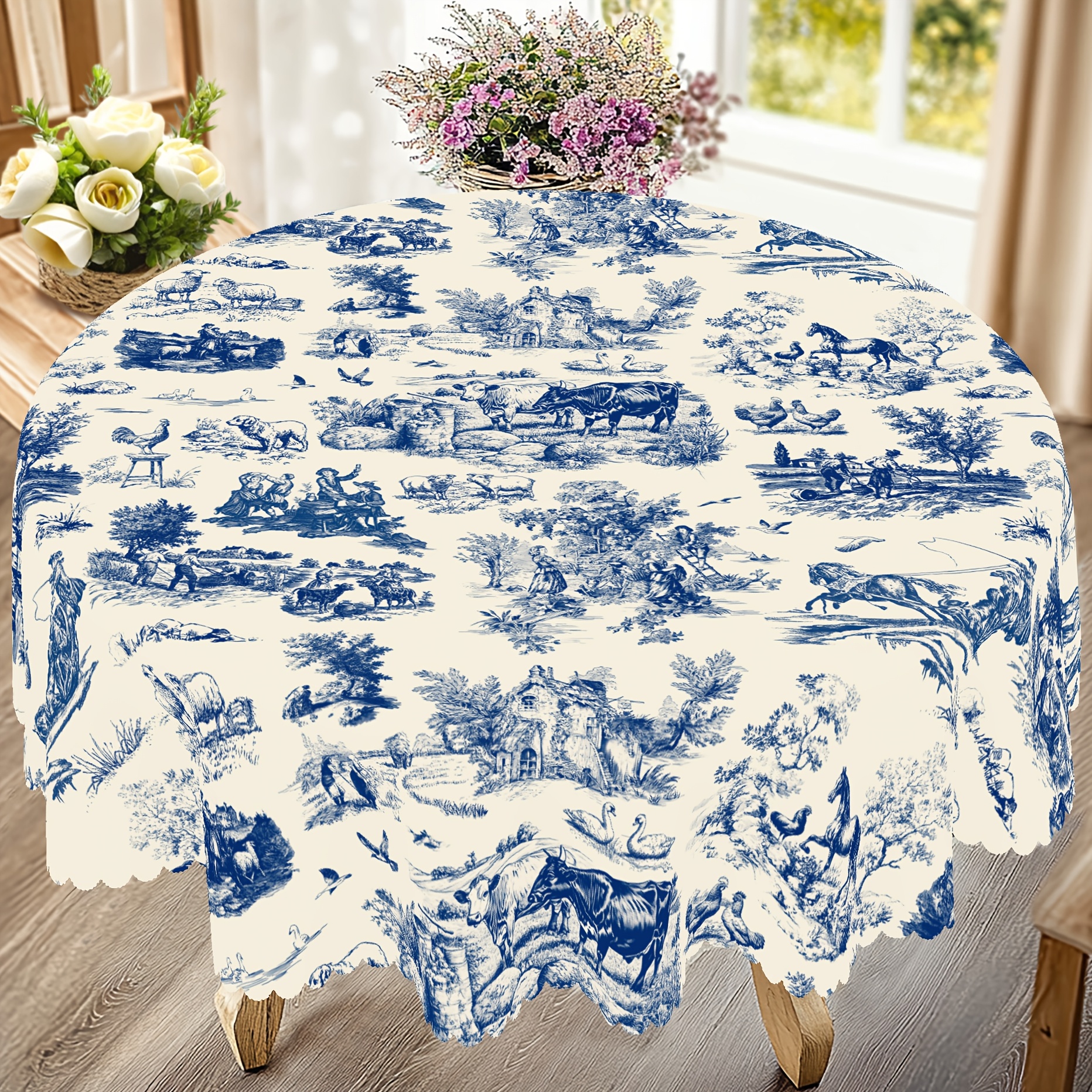 

Farmhouse Animal Print Tablecloth - Polyester, Wrinkle-resistant, Living Room & Kitchen Decor, Indoor/outdoor Use - In Round & Rectangular Sizes