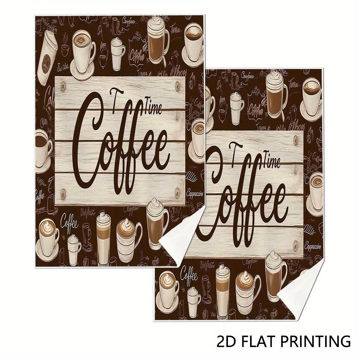 TEMU 2pcs Coffee-themed Kitchen Towels | Modern Cartoon Style Dish Cloths With Coffee Beans, Cups & "coffee" Lettering, Decorative & Absorbent