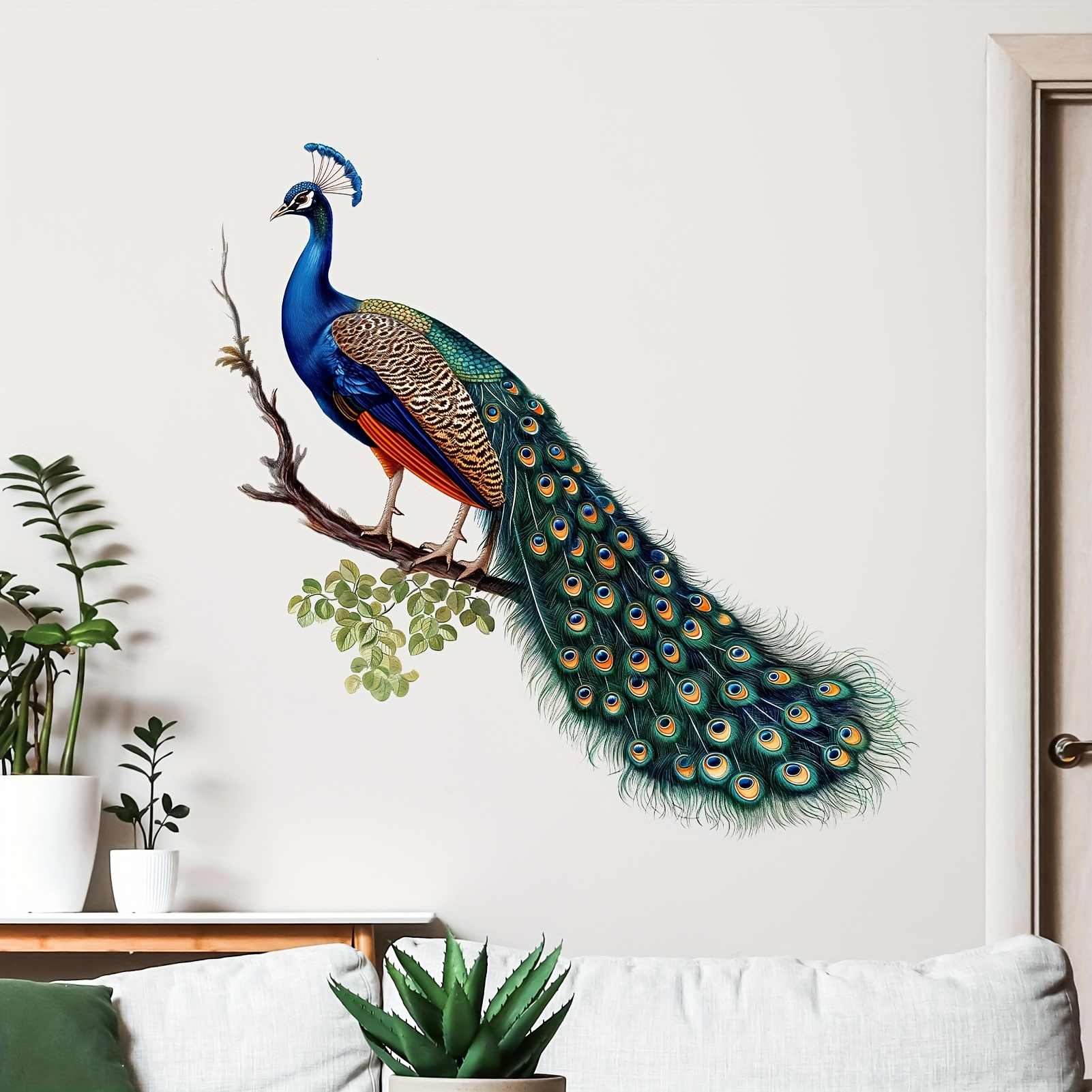 

Vinyl Peacock Wall Decal – Majestic Bird Perching On Tree Branch – Elegant Animal Adhesive Decor For Living Room, Bedroom, Entryway