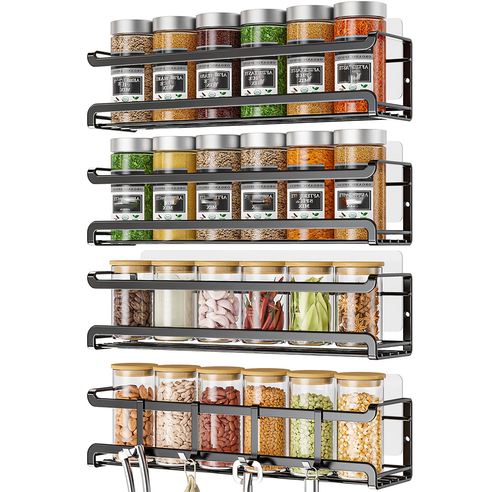 

2/4pcs Spice Rack Wall Mounted 4pcs, Space - Saving Spice Organizer For Spice Jars And Seasonings, Screw Or Adhesive Hanging Spice Rack Organizer For Your Kitchen Cabinet, Or Pantry Door