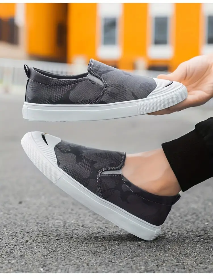 mens solid color breathable slip on canvas sneakers comfy non slip casual walking shoes mens footwear details 4