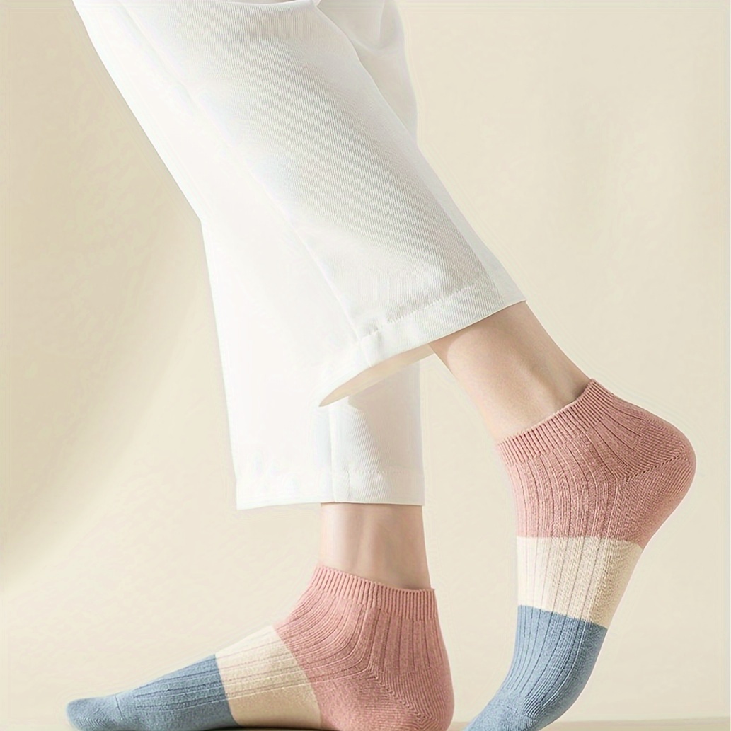 

5 Pairs Colorblock No Show Socks, Casual & Breathable Low Cut Ankle Socks, Women's Stockings & Hosiery