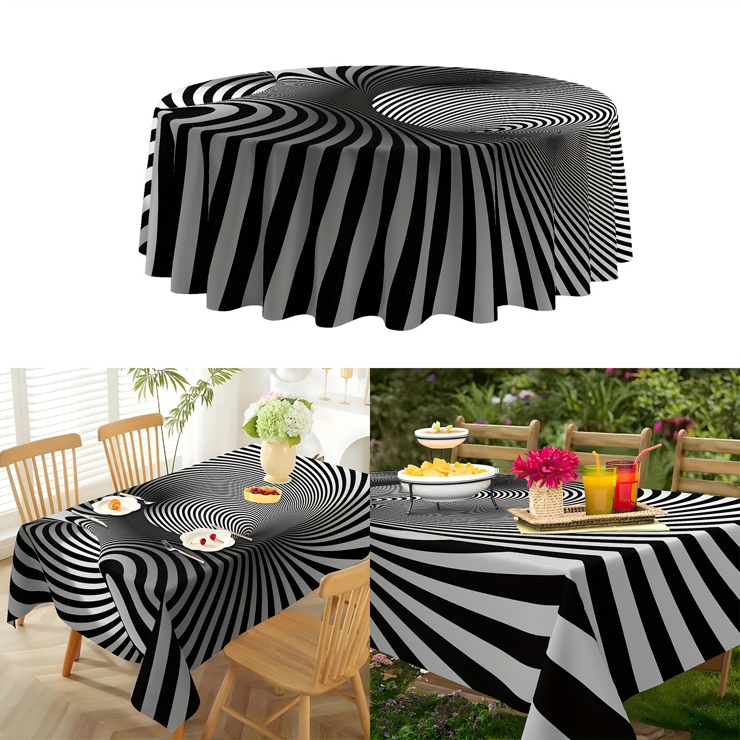 

Modern Black & White Geometric Tablecloth - Round/rectangular Design For Home, Dorm, & Holiday Parties