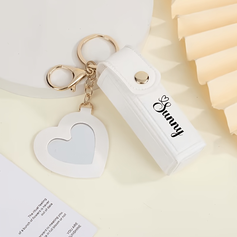 TEMU 1pc Customizable Name Text Lipstick Bag With Mirror Multi-functional Keychain, Featuring A Beautiful, Simple, And Stylish Color Scheme And
