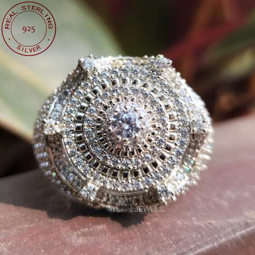 Harlembling Real Solid 925 Silver Gold Plated Iced CZ Ring - Mens Pinky Band, Sizes 6-13