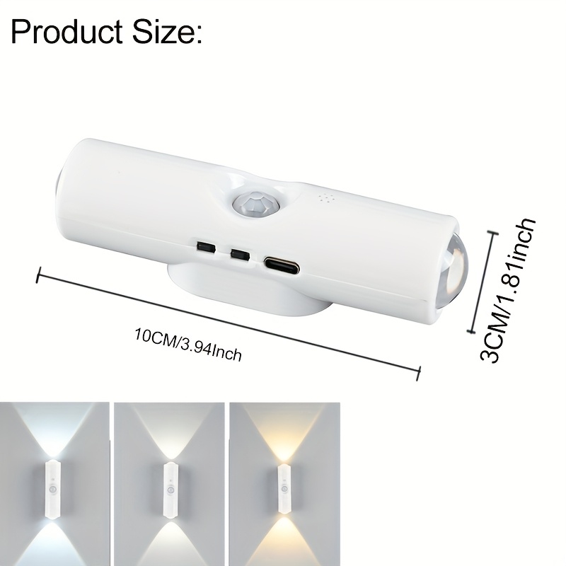 4 luces nocturnas inteligentes con sensor de movimiento y carga USB, doble cabezal de iluminación, 3 configuraciones de color, ideales para armarios, dormitorios, cocinas y pasillos, iluminación de pasillos, luces de dormitorio, luces modernas, luces decorativas, luces portátiles (4 unidades)